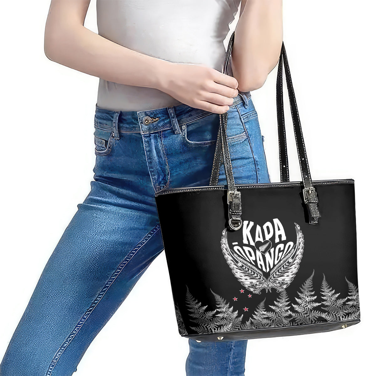 Custom New Zealand Rugby Leather Tote Bag NZ Opango Forever Silver Fern Heart LT01