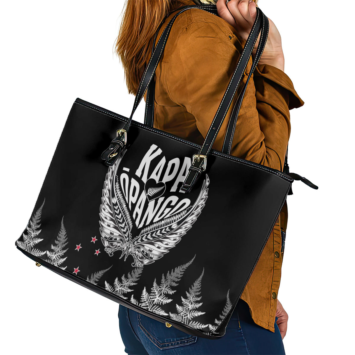 Custom New Zealand Rugby Leather Tote Bag NZ Opango Forever Silver Fern Heart LT01