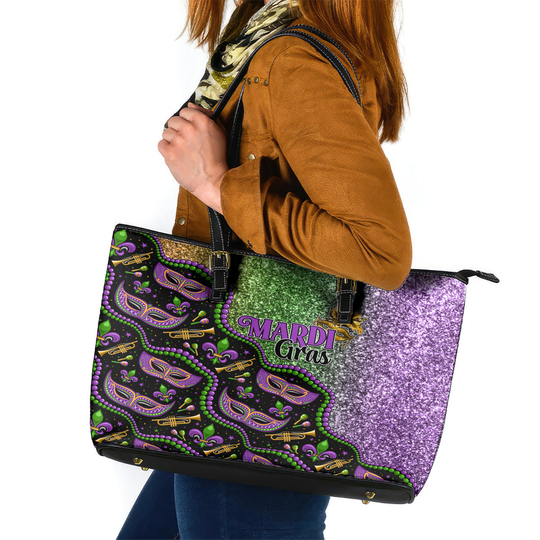 Mardi Gras Leather Tote Bag Colorful Style LT01