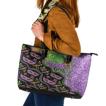 Mardi Gras Leather Tote Bag Colorful Style LT01