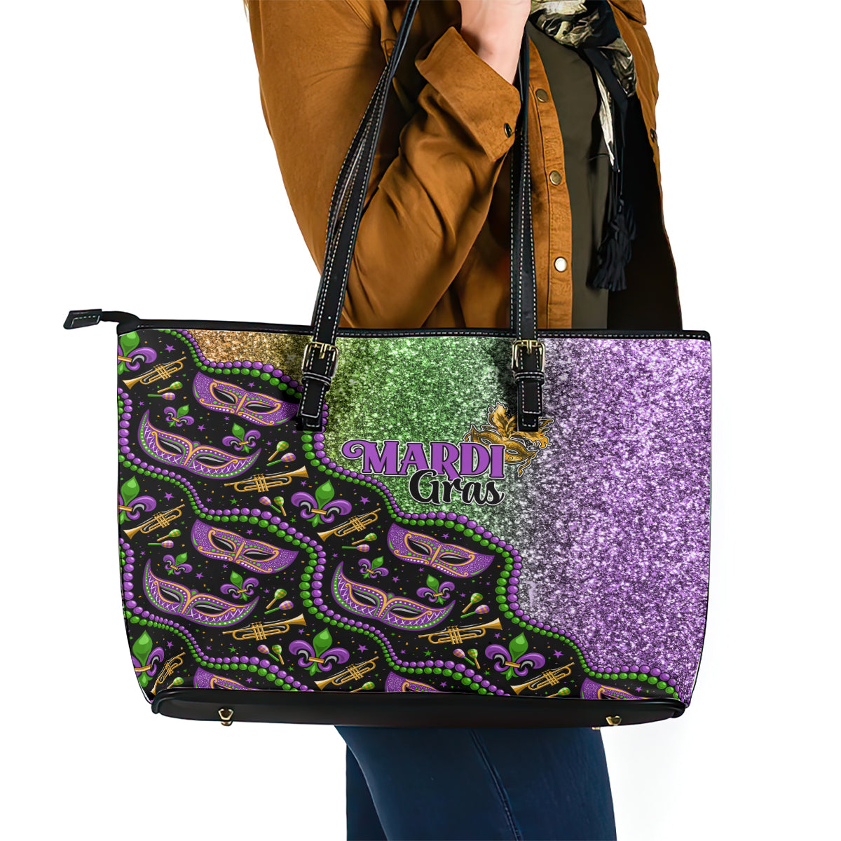 Mardi Gras Leather Tote Bag Colorful Style LT01