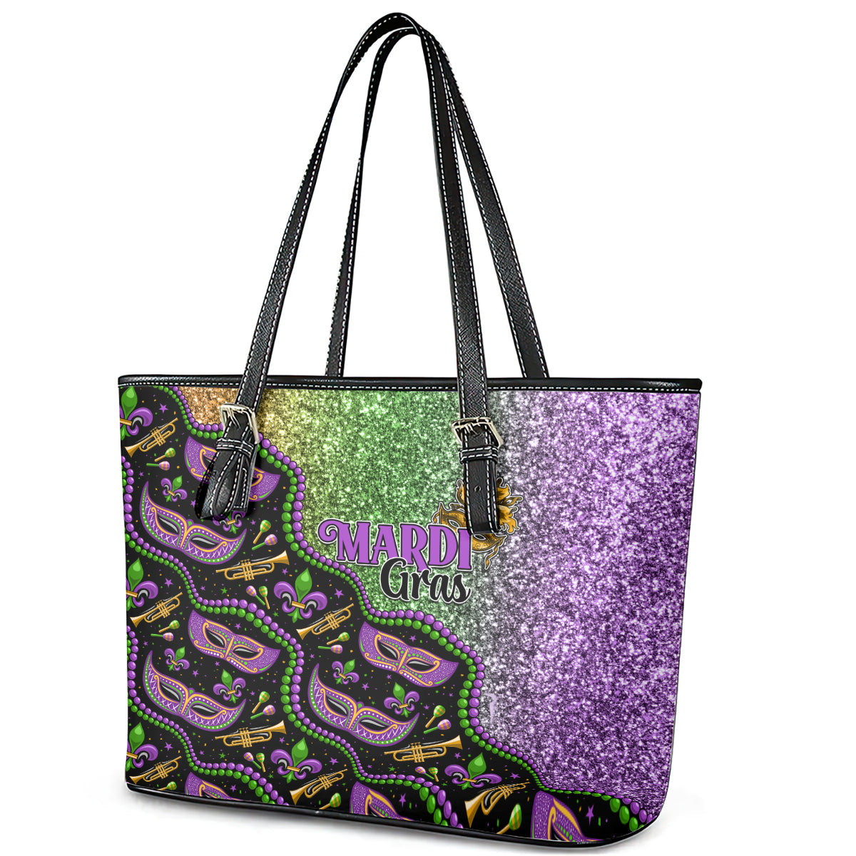 Mardi Gras Leather Tote Bag Colorful Style LT01