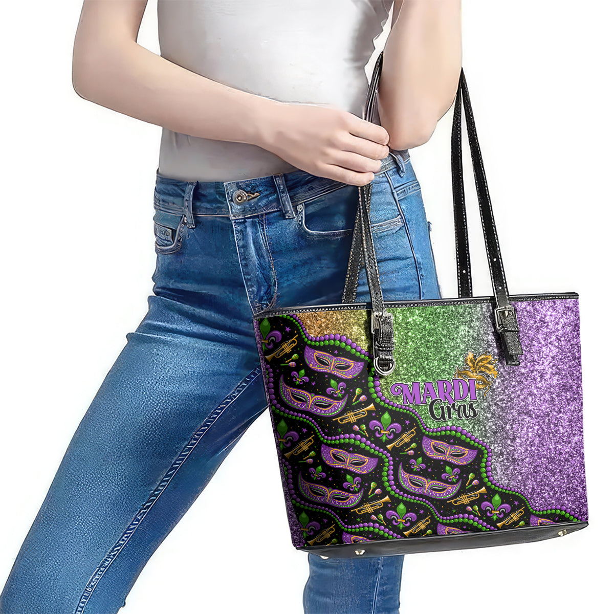 Mardi Gras Leather Tote Bag Colorful Style LT01