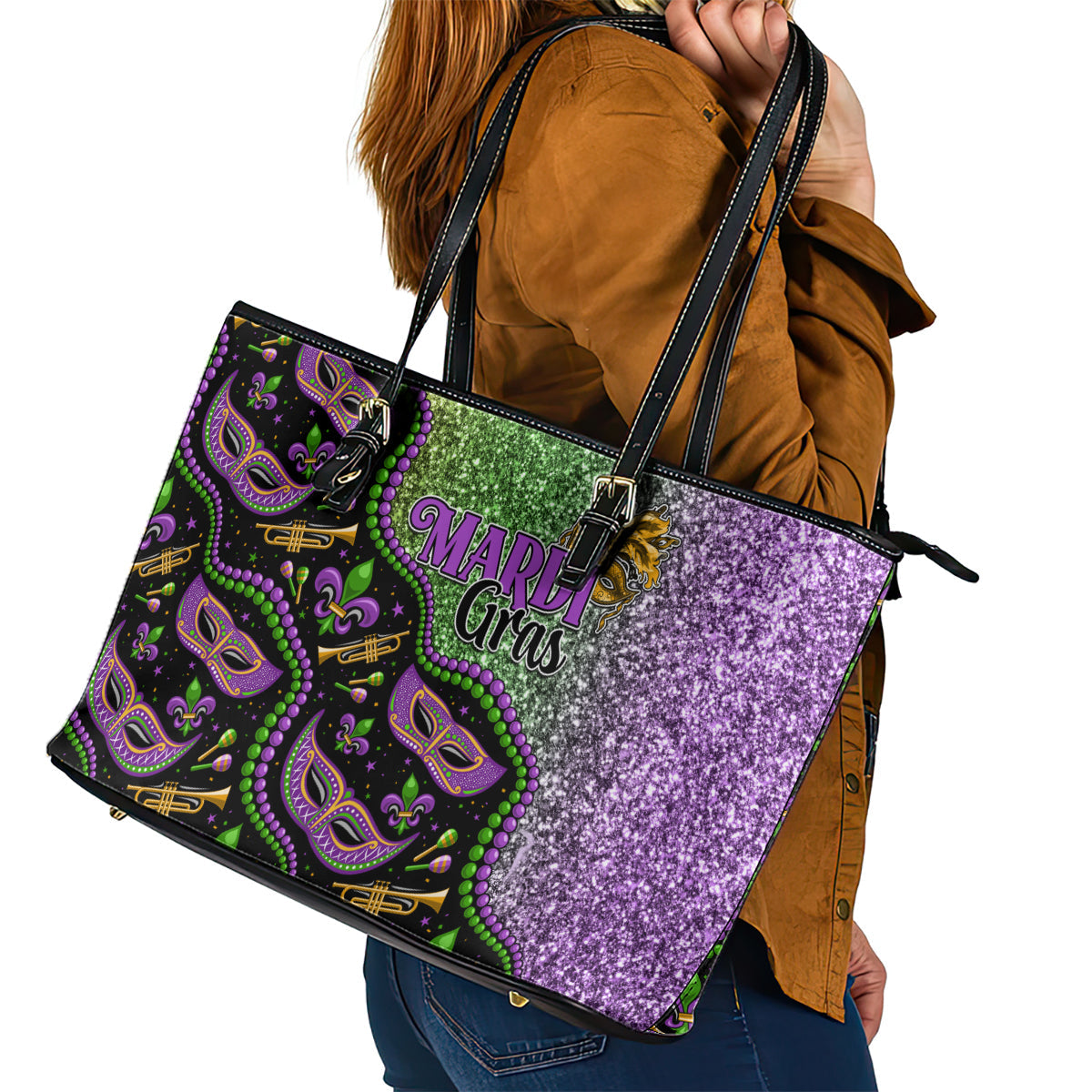 Mardi Gras Leather Tote Bag Colorful Style LT01