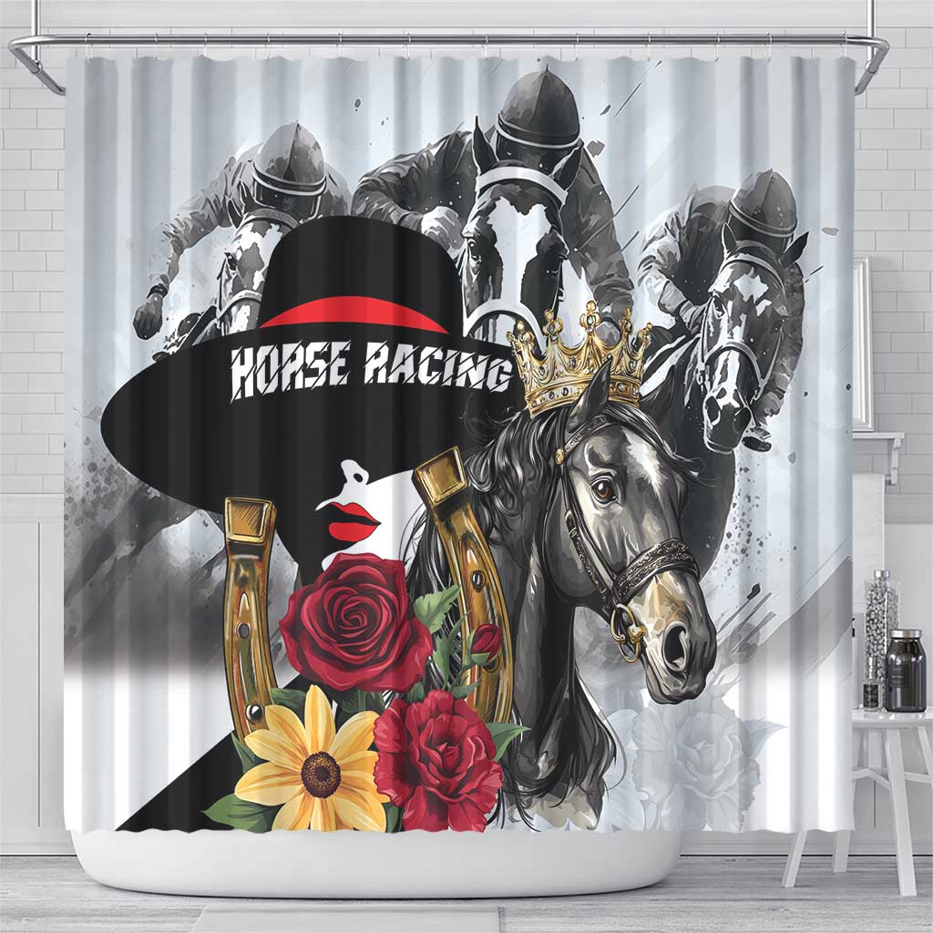 Horse Racing Shower Curtain Derby Lady Triple Flowers LT01