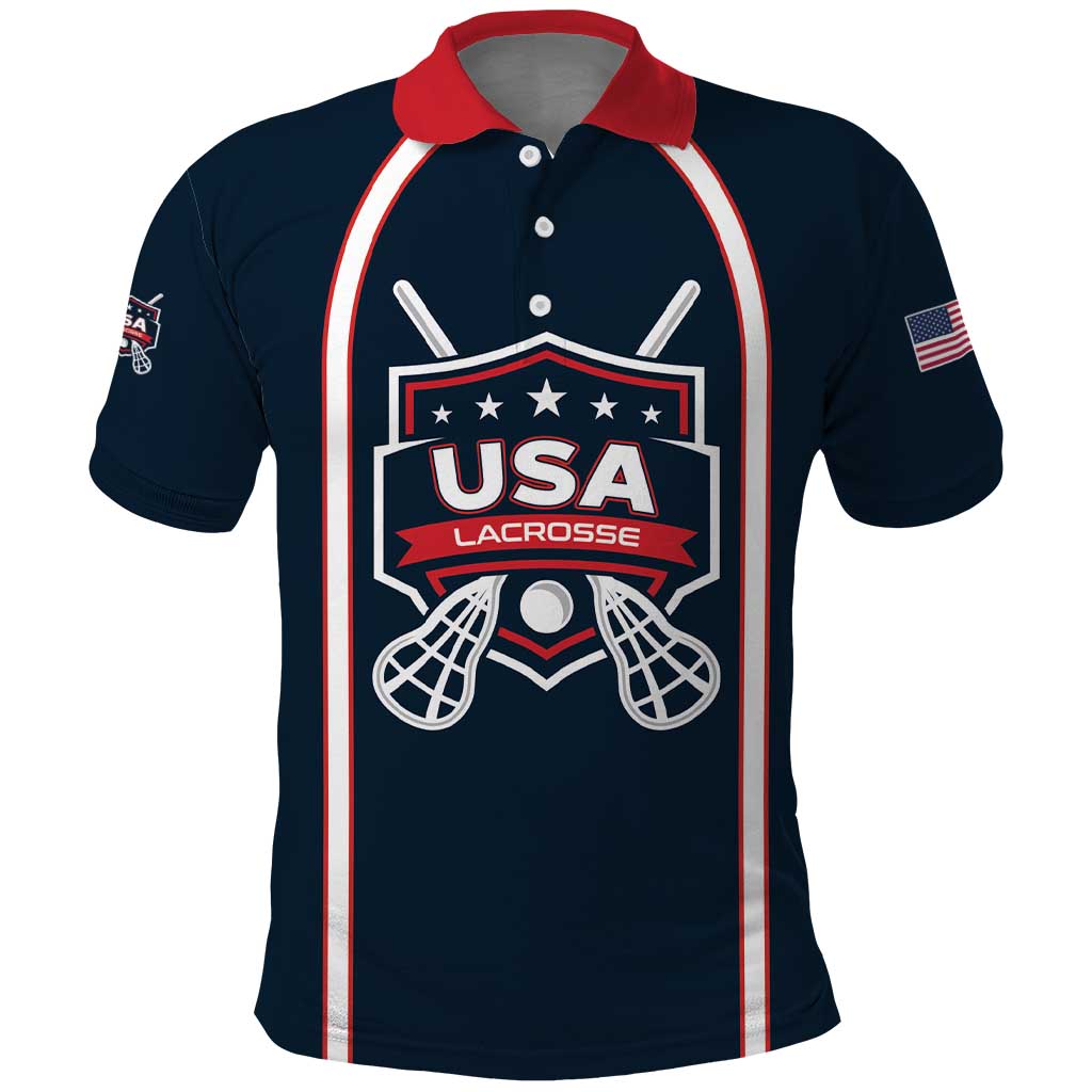 Custom USA 2025 Lacrosse Polo Shirt USA Growing the Game Blue Version LT01