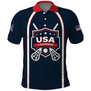 Custom USA 2025 Lacrosse Polo Shirt USA Growing the Game Blue Version LT01
