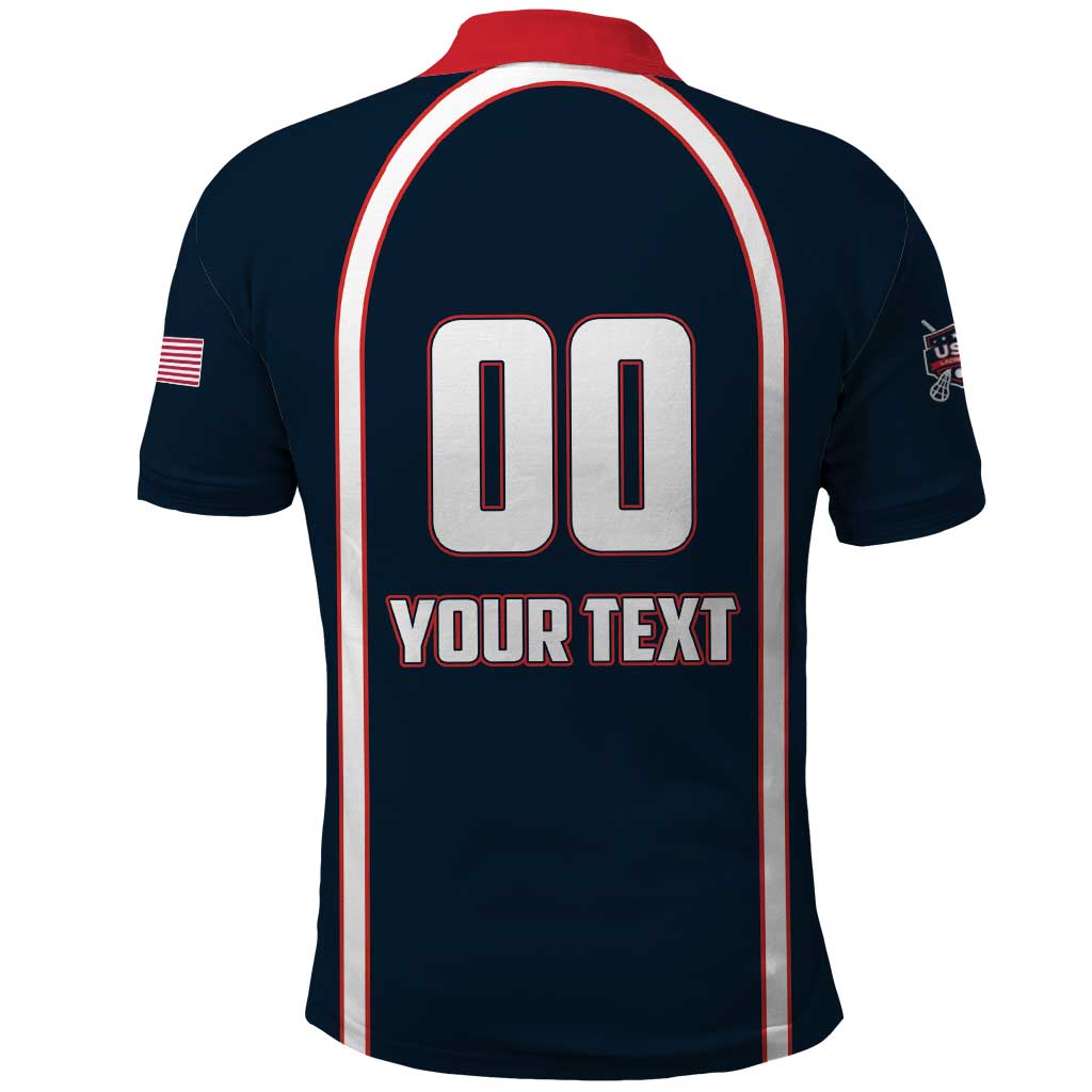 Custom USA 2025 Lacrosse Polo Shirt USA Growing the Game Blue Version LT01