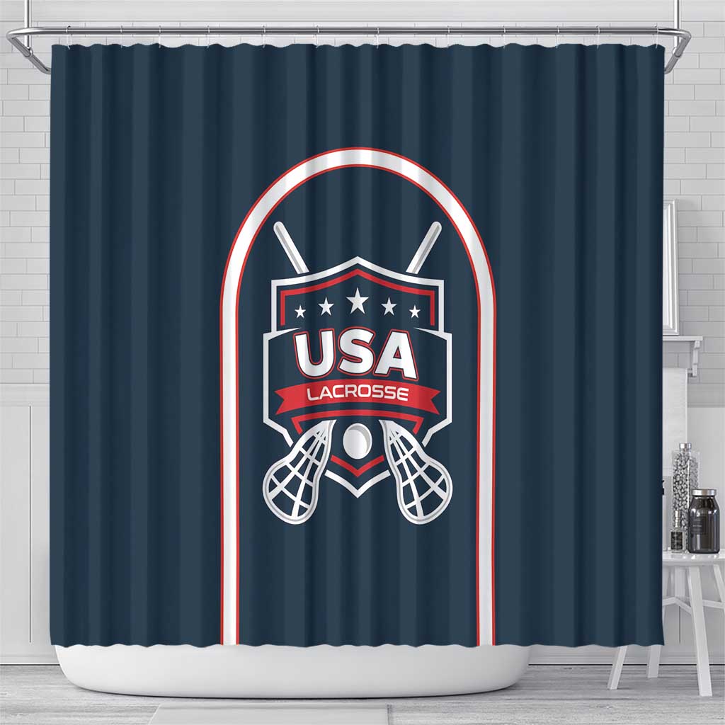 USA 2025 Lacrosse Shower Curtain USA Growing the Game Blue Version LT01