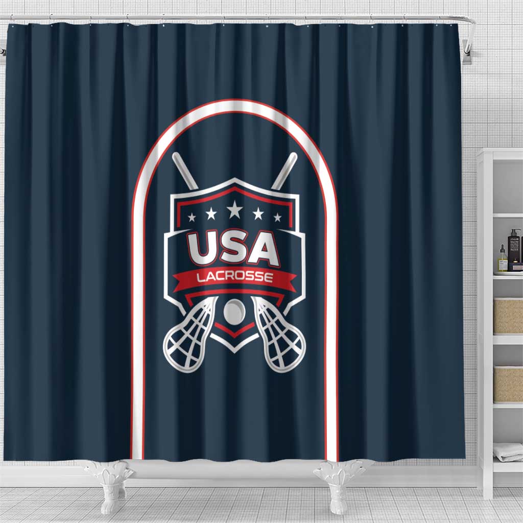 USA 2025 Lacrosse Shower Curtain USA Growing the Game Blue Version LT01