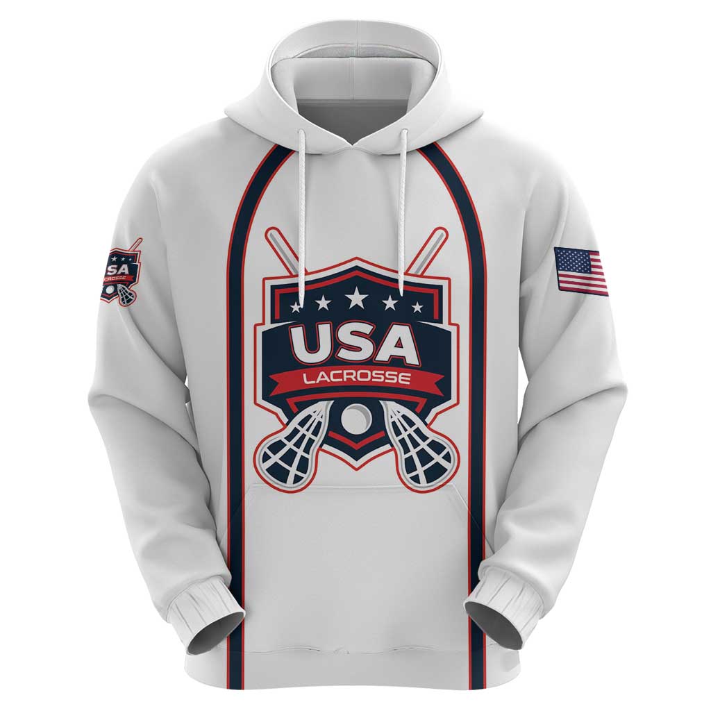 Custom USA 2025 Lacrosse Hoodie USA Growing the Game White Version LT01