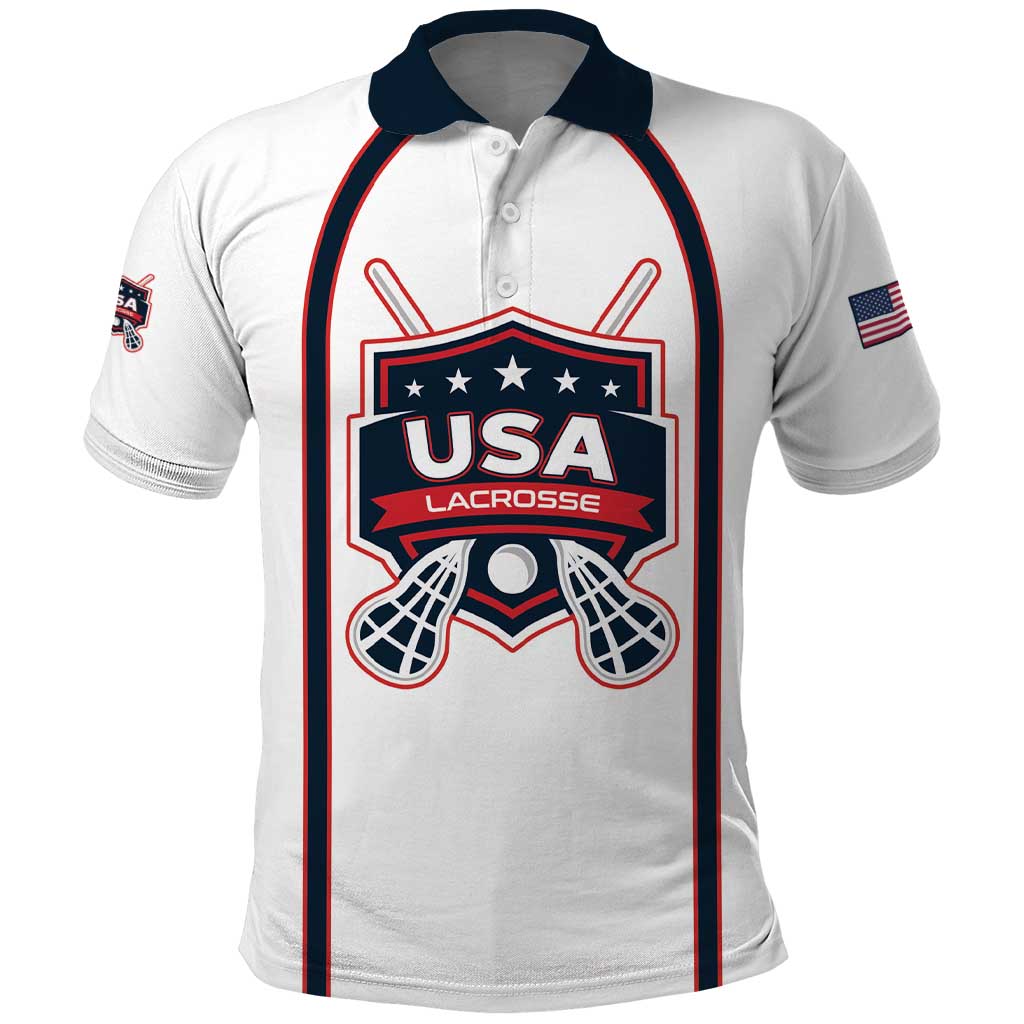 Custom USA 2025 Lacrosse Polo Shirt USA Growing the Game White Version LT01