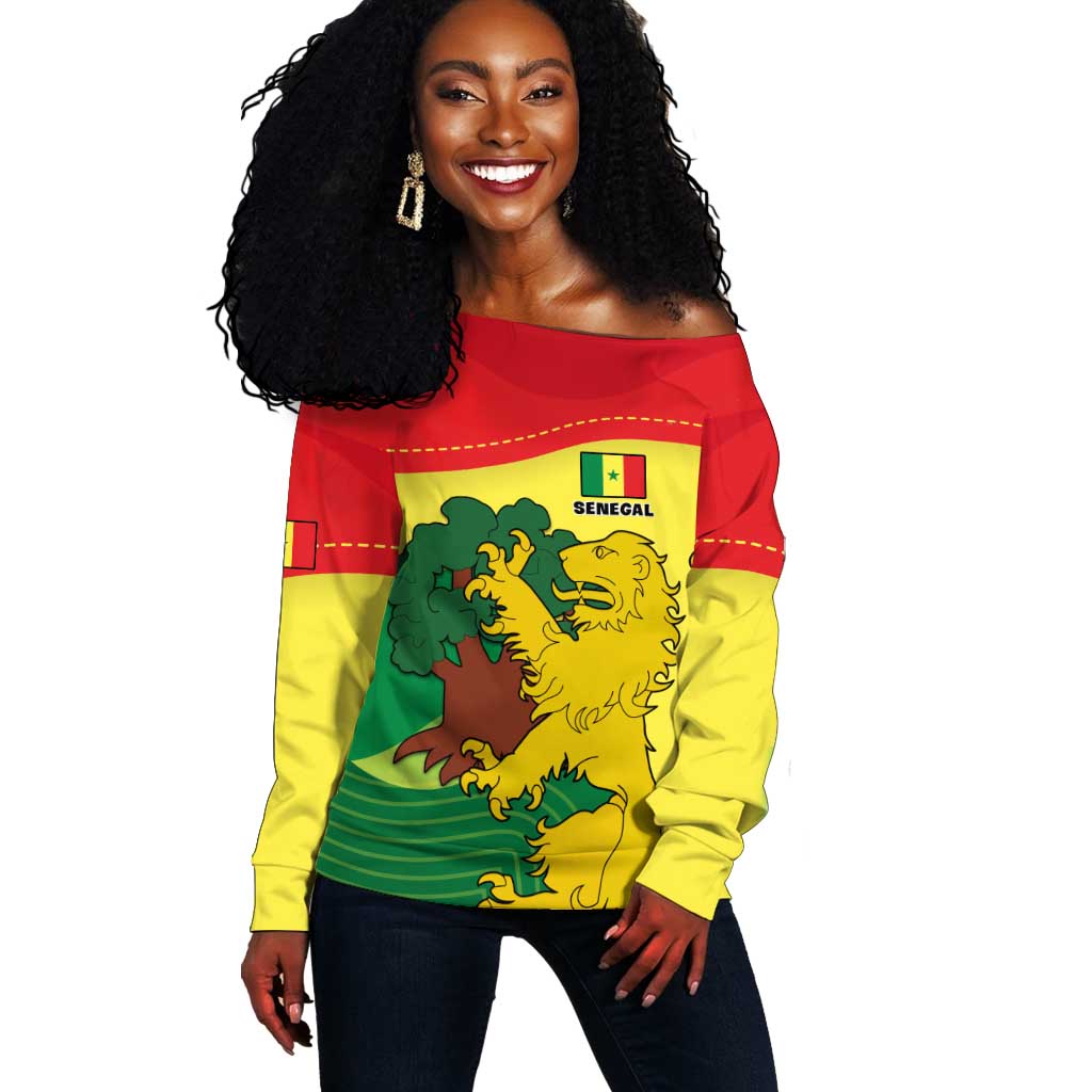 Custom Senegal Off Shoulder Sweater with Bahamian Lion and Baobab Flag Style LT01