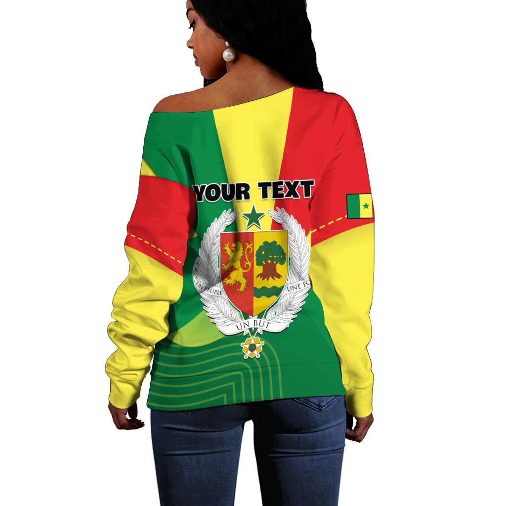 Custom Senegal Off Shoulder Sweater with Bahamian Lion and Baobab Flag Style LT01