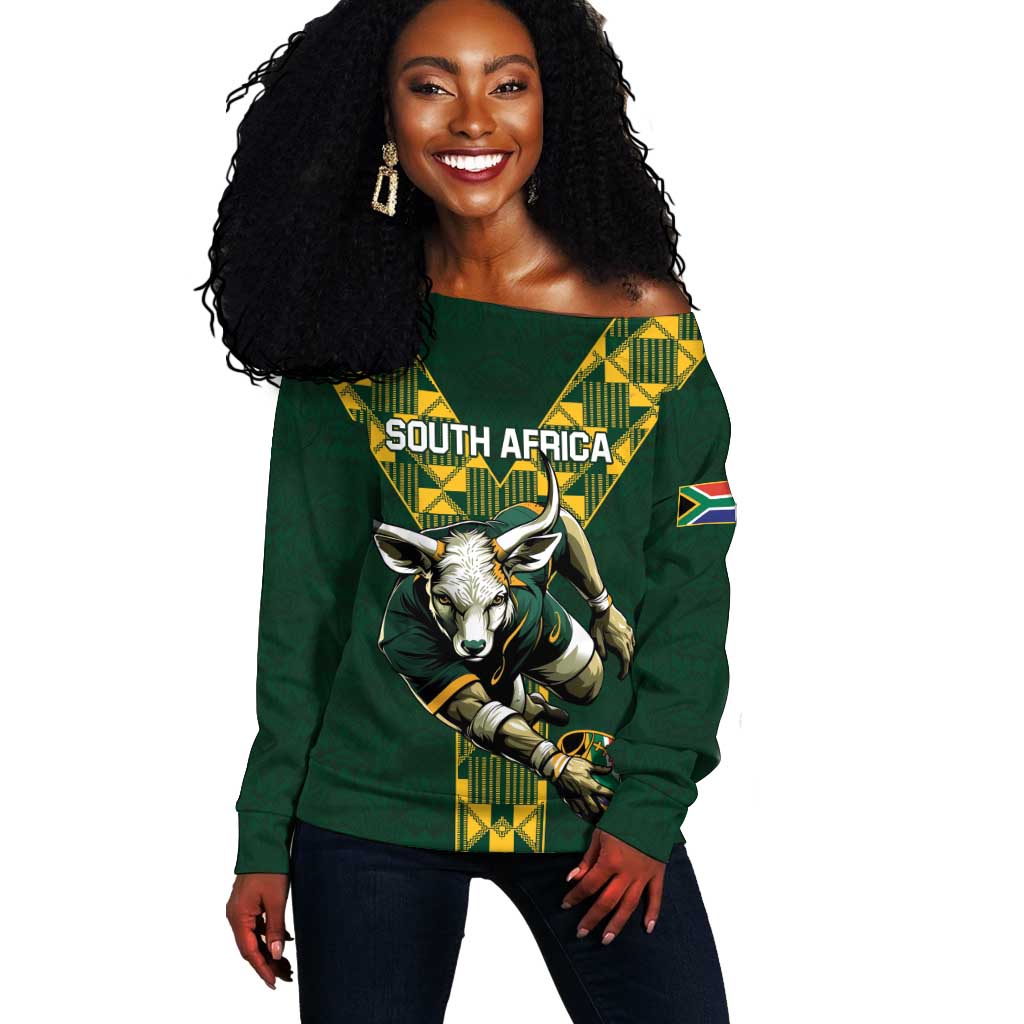 Custom South Africa 2024 Rugby Off Shoulder Sweater Go Springboks Protea Pattern LT01