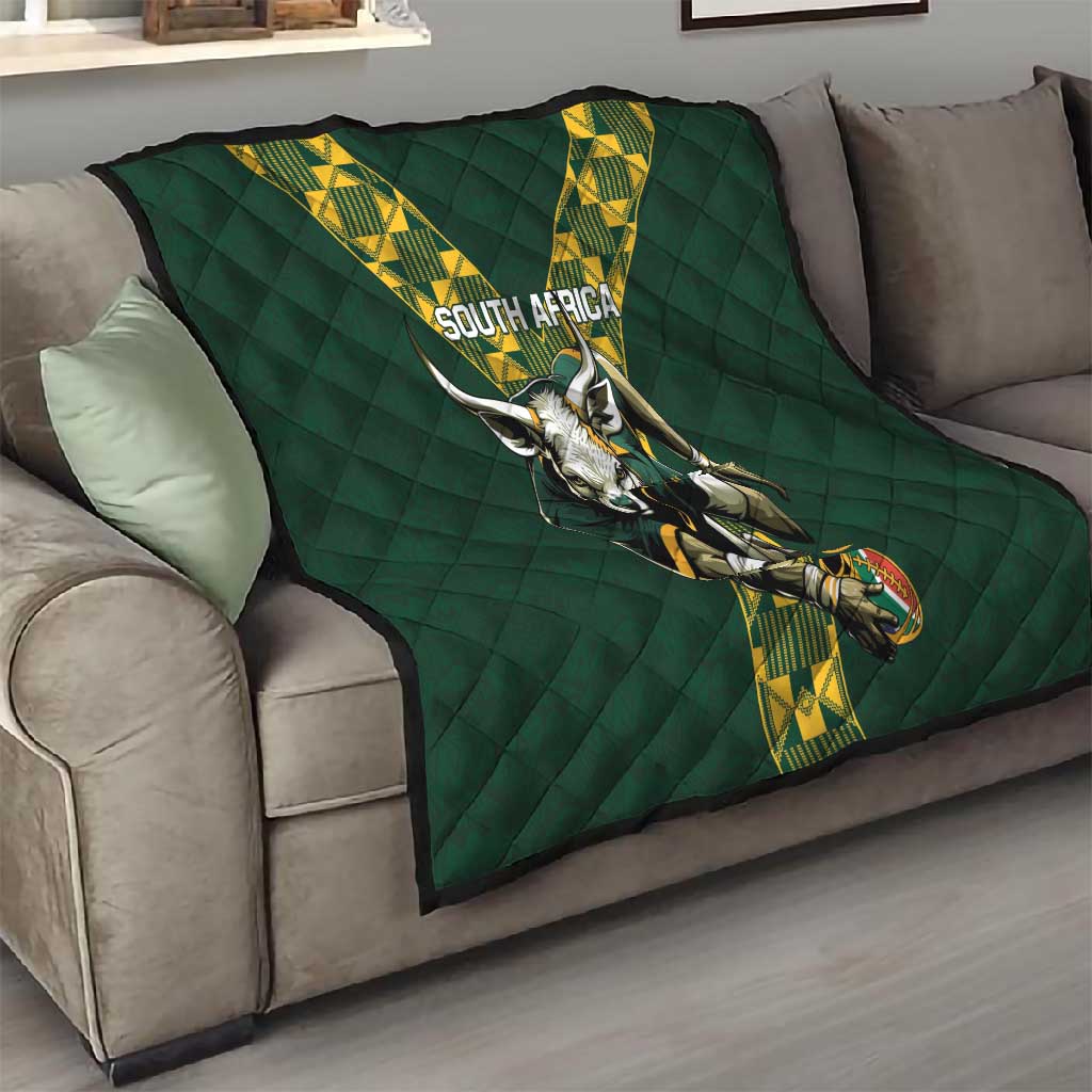 South Africa 2024 Rugby Quilt Go Springboks Protea Pattern LT01