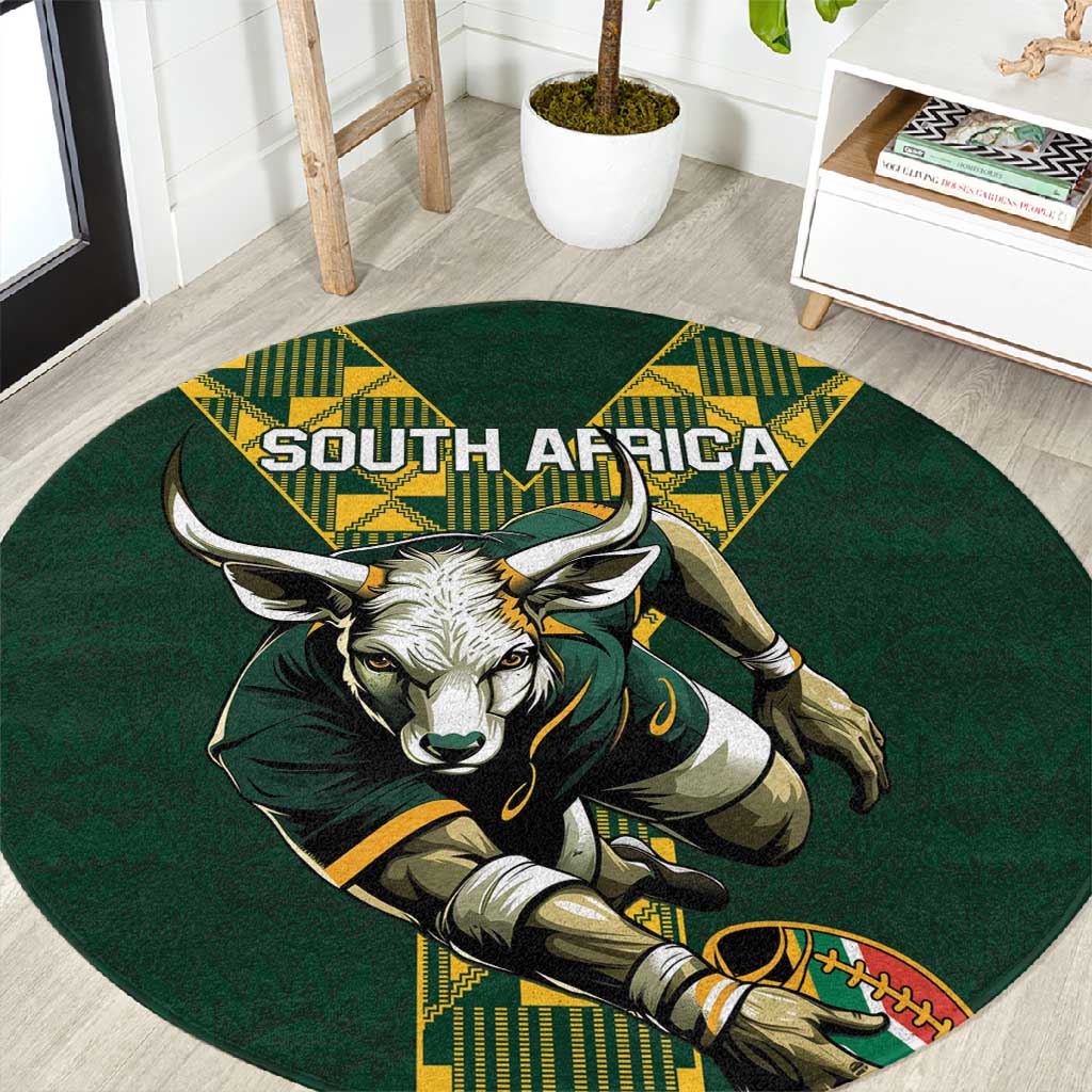 South Africa 2024 Rugby Round Carpet Go Springboks Protea Pattern LT01