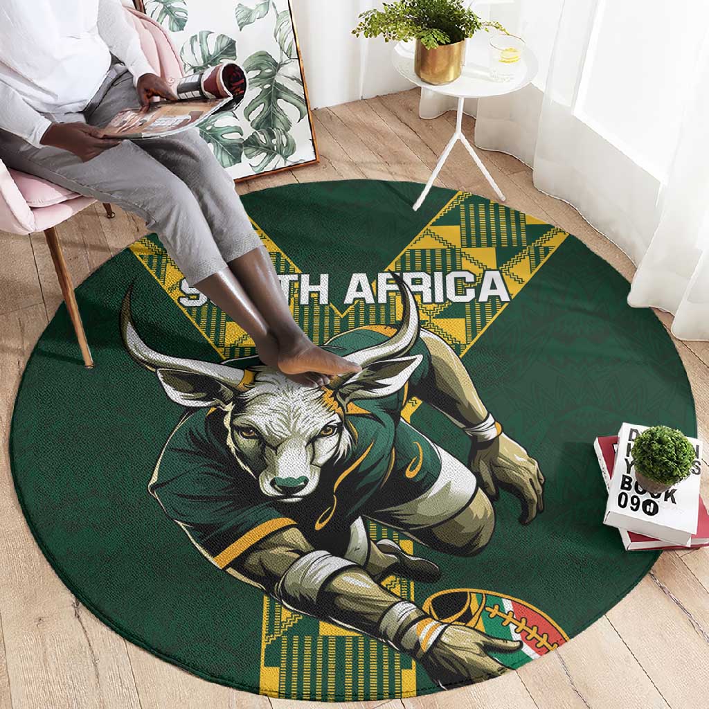 South Africa 2024 Rugby Round Carpet Go Springboks Protea Pattern LT01