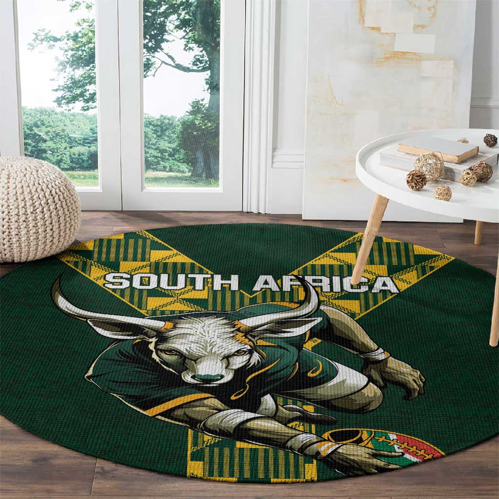 South Africa 2024 Rugby Round Carpet Go Springboks Protea Pattern LT01