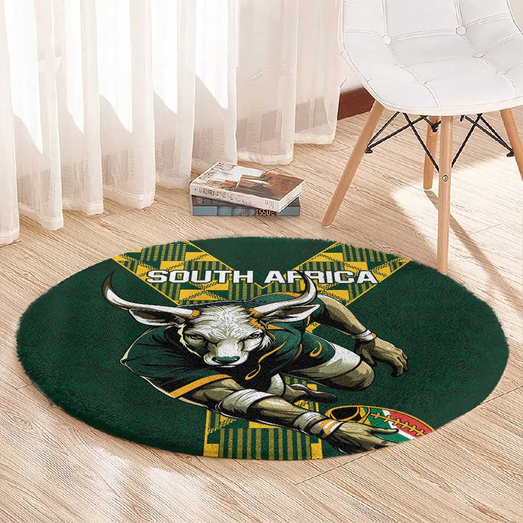 South Africa 2024 Rugby Round Carpet Go Springboks Protea Pattern LT01