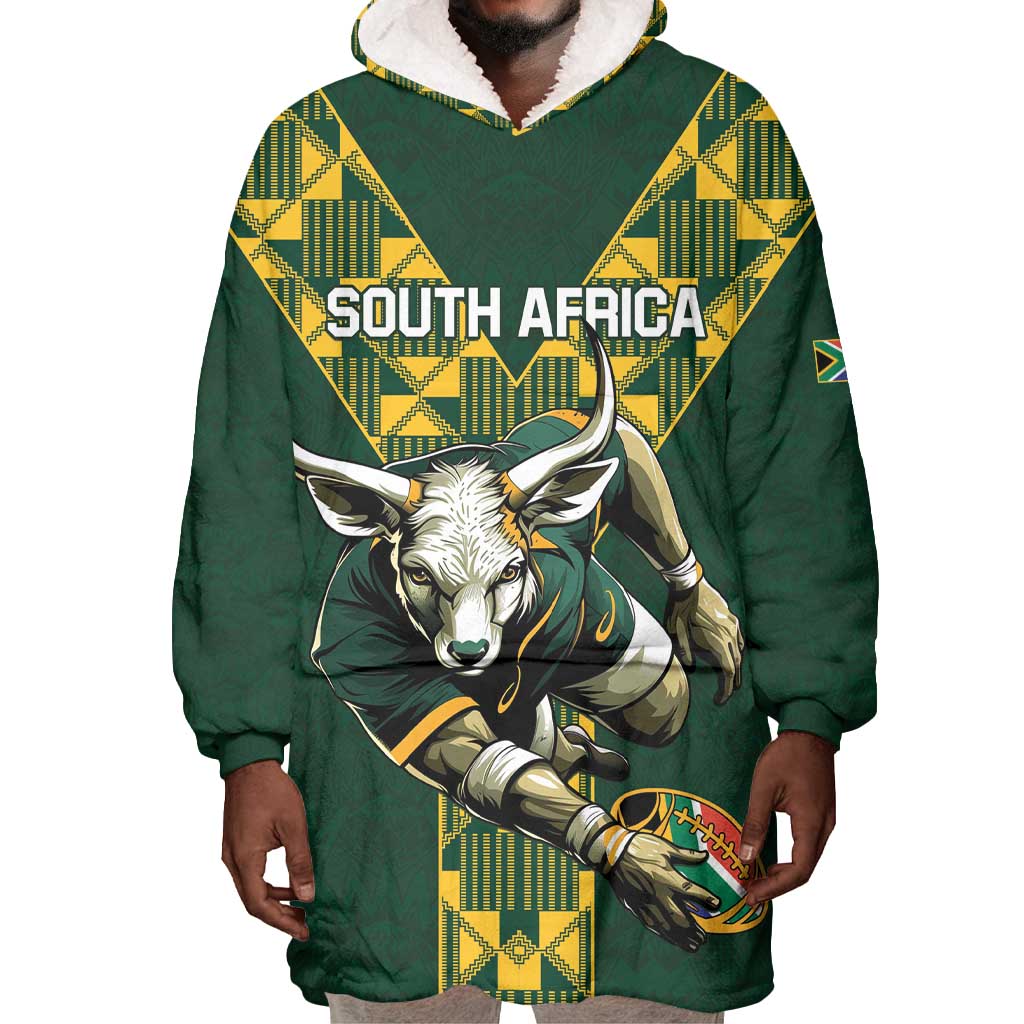 Custom South Africa 2024 Rugby Wearable Blanket Hoodie Go Springboks Protea Pattern LT01