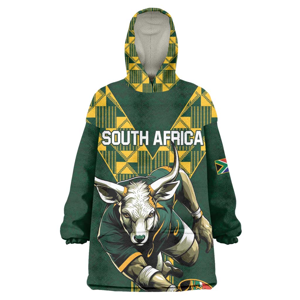 Custom South Africa 2024 Rugby Wearable Blanket Hoodie Go Springboks Protea Pattern LT01