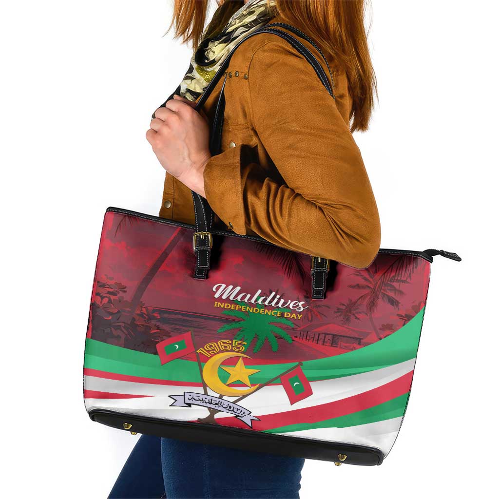 Personalized Maldives Independence Day 1965 Leather Tote Bag Dhivehi Raajjeyge Jumhooriyyaa LT01