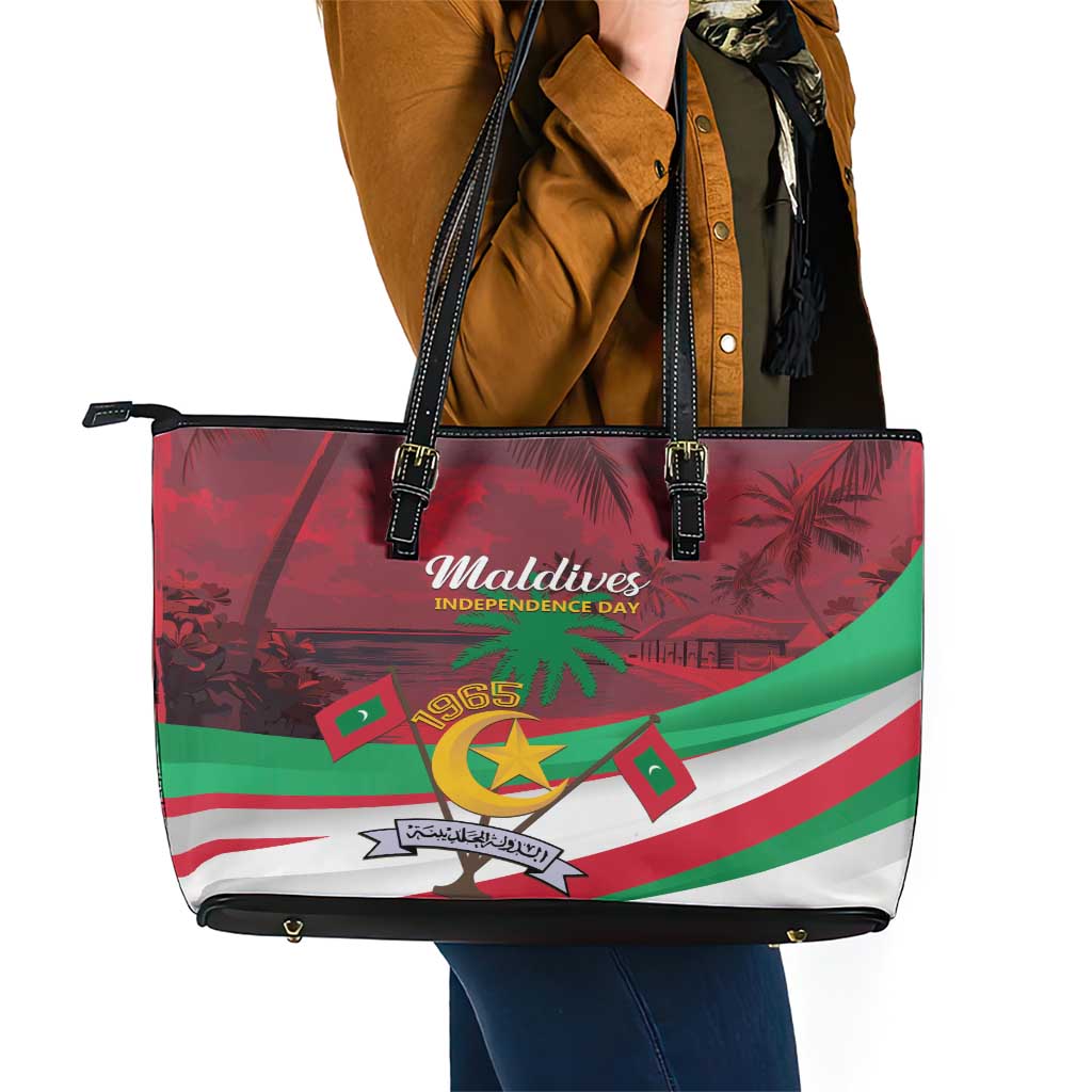 Personalized Maldives Independence Day 1965 Leather Tote Bag Dhivehi Raajjeyge Jumhooriyyaa LT01