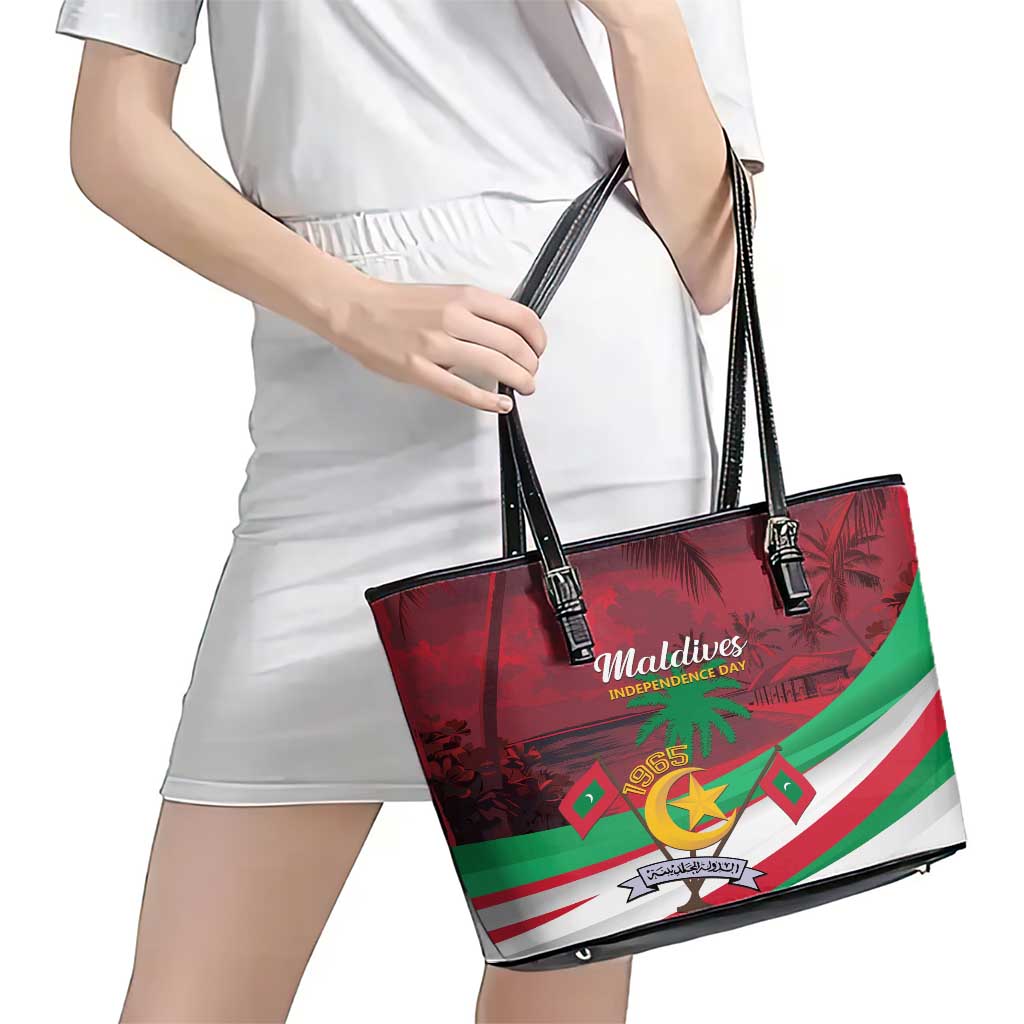 Personalized Maldives Independence Day 1965 Leather Tote Bag Dhivehi Raajjeyge Jumhooriyyaa LT01