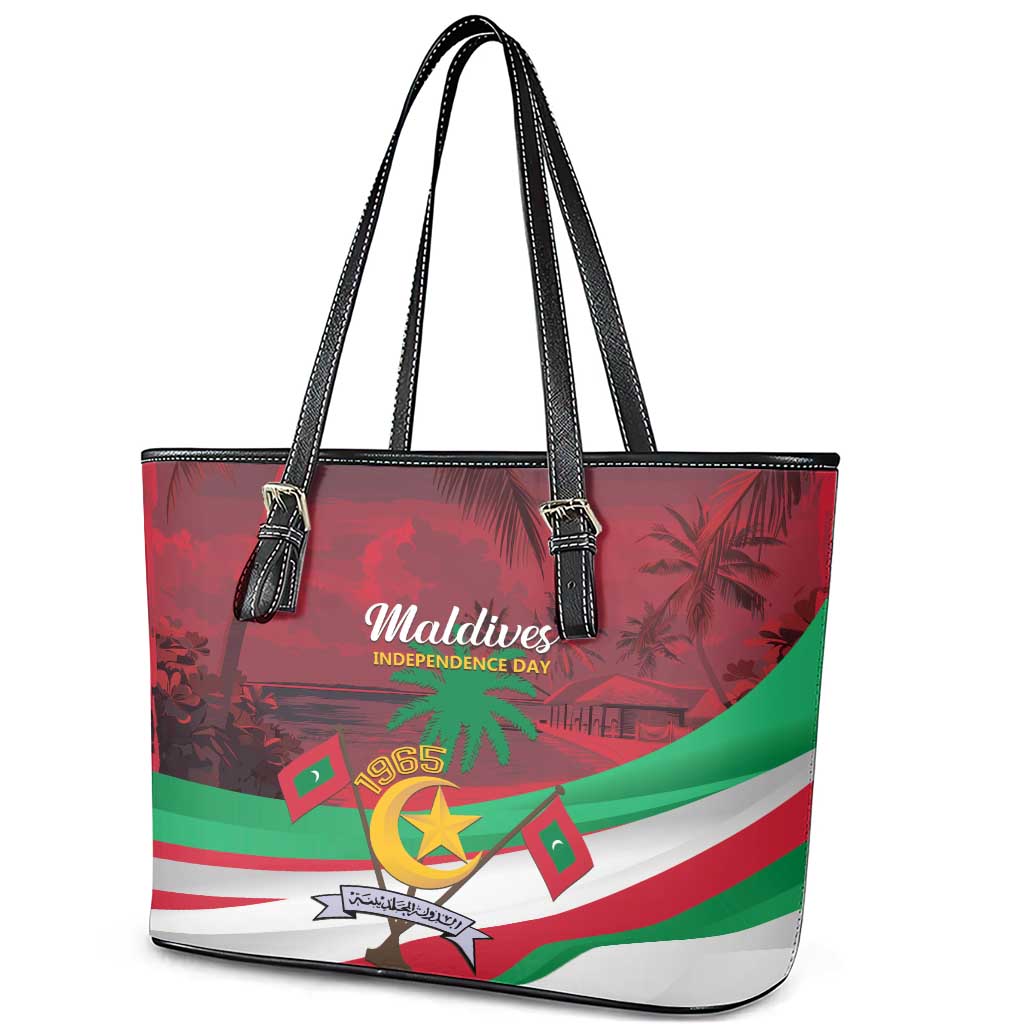 Personalized Maldives Independence Day 1965 Leather Tote Bag Dhivehi Raajjeyge Jumhooriyyaa LT01