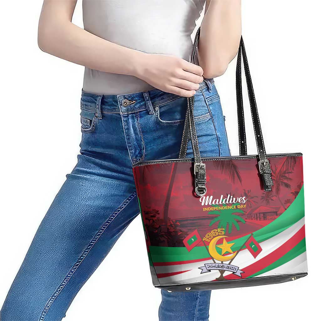 Personalized Maldives Independence Day 1965 Leather Tote Bag Dhivehi Raajjeyge Jumhooriyyaa LT01