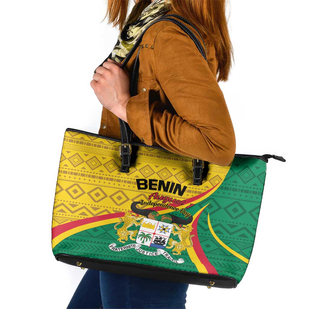 Personalized Benin Independence Day 1960 Leather Tote Bag Fraternite Justice Travail LT01
