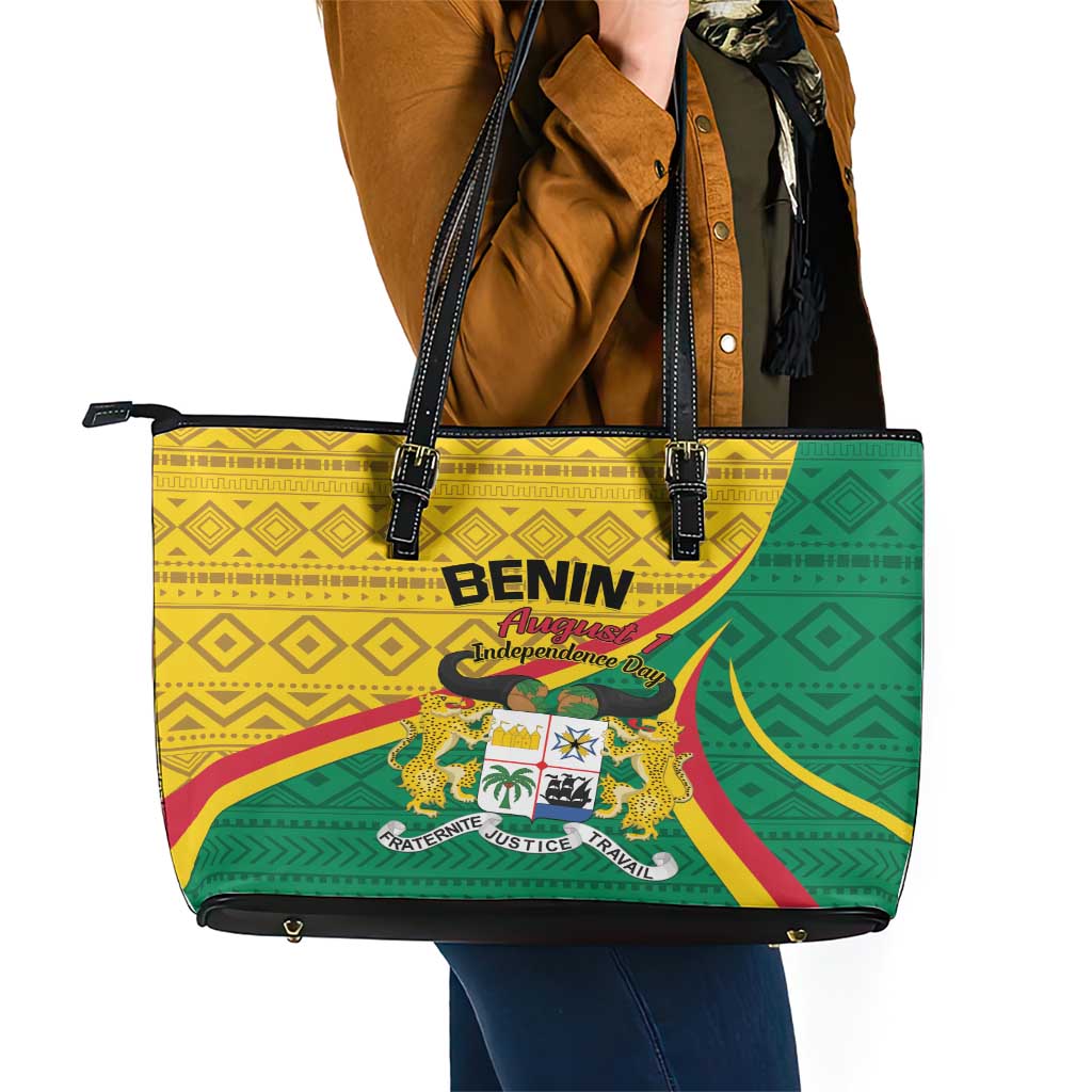 Personalized Benin Independence Day 1960 Leather Tote Bag Fraternite Justice Travail LT01