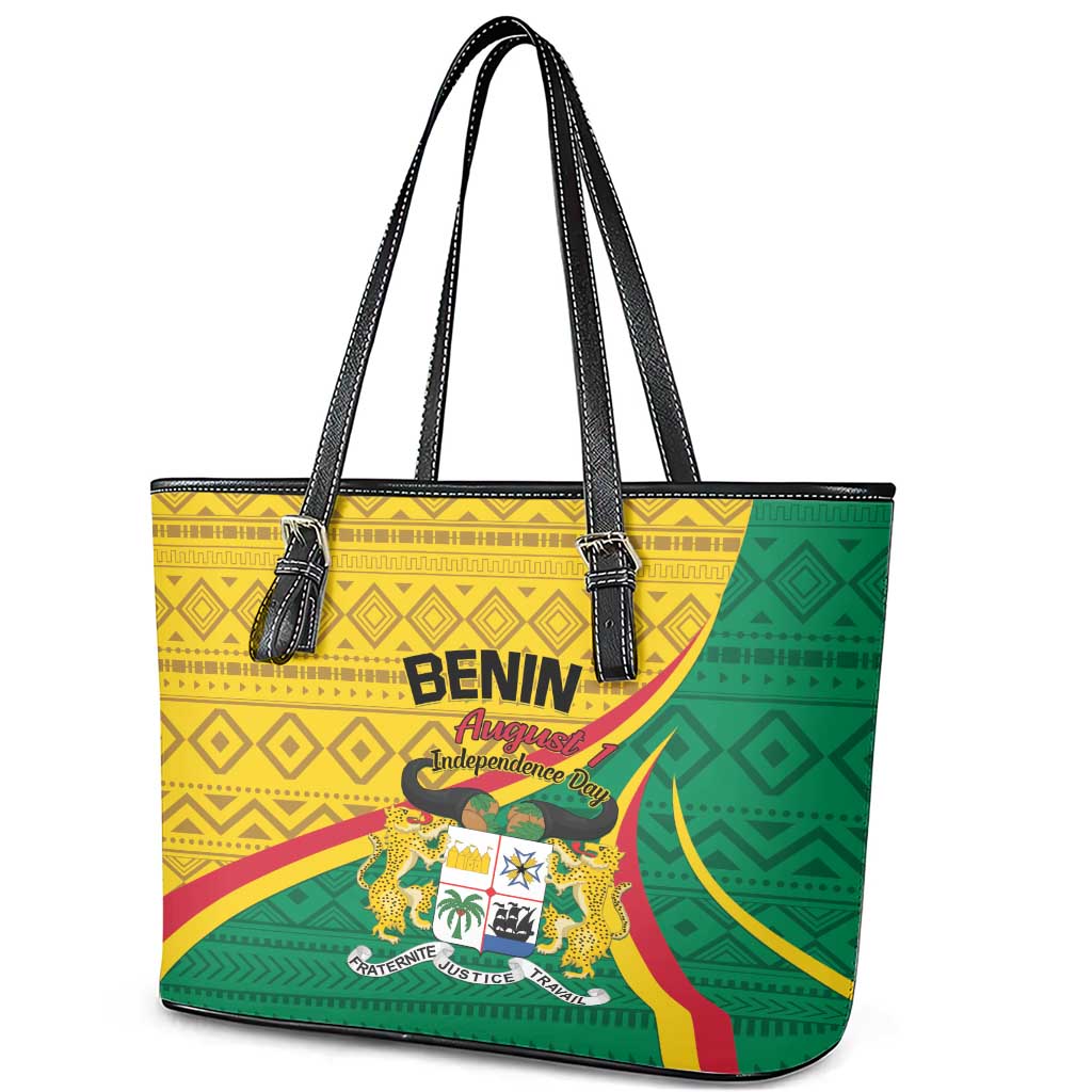 Personalized Benin Independence Day 1960 Leather Tote Bag Fraternite Justice Travail LT01