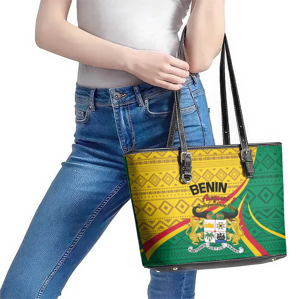 Personalized Benin Independence Day 1960 Leather Tote Bag Fraternite Justice Travail LT01