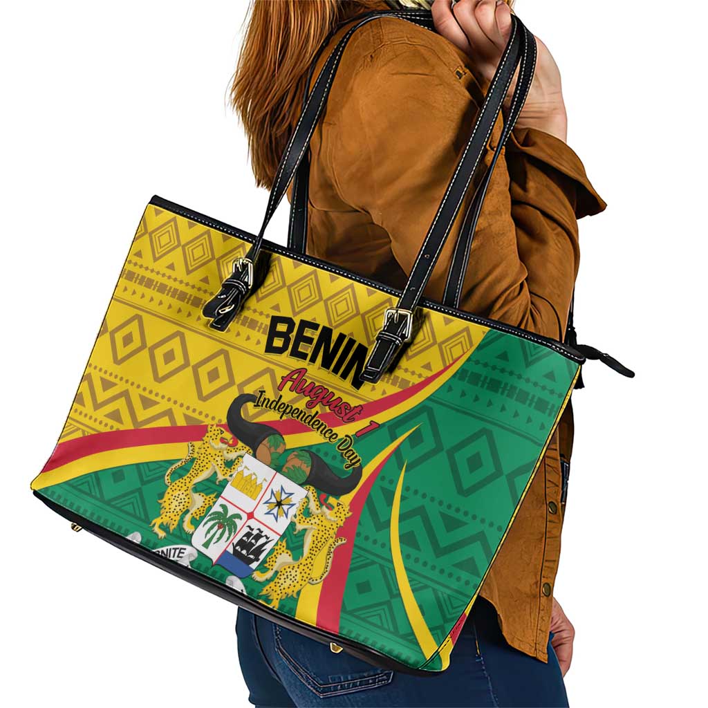 Personalized Benin Independence Day 1960 Leather Tote Bag Fraternite Justice Travail LT01