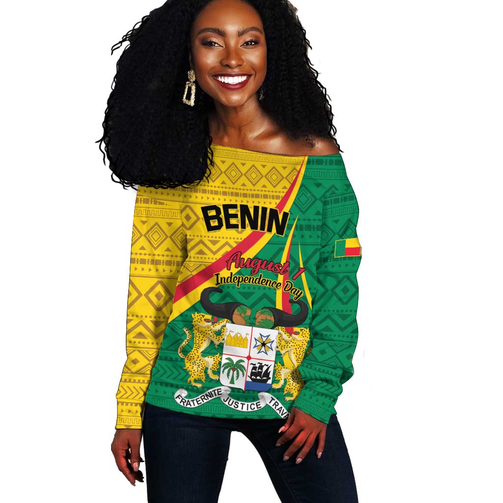 Personalized Benin Independence Day 1960 Off Shoulder Sweater Fraternite Justice Travail LT01