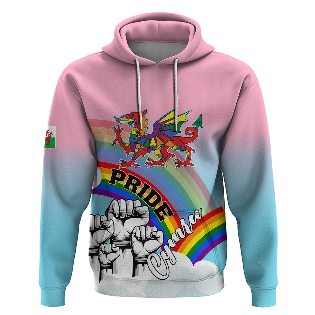 Personalised Pride Cymru Hoodie Welsh Dragon Rainbow Version LT01
