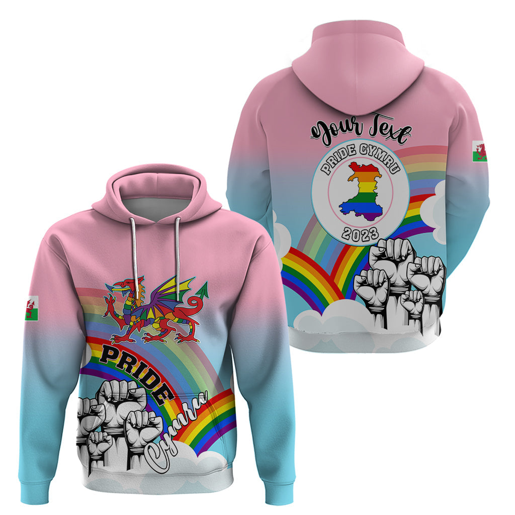 Personalised Pride Cymru Hoodie Welsh Dragon Rainbow Version LT01