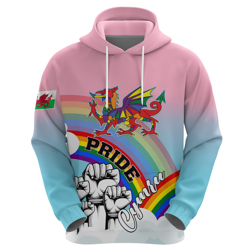 Personalised Pride Cymru Hoodie Welsh Dragon Rainbow Version LT01