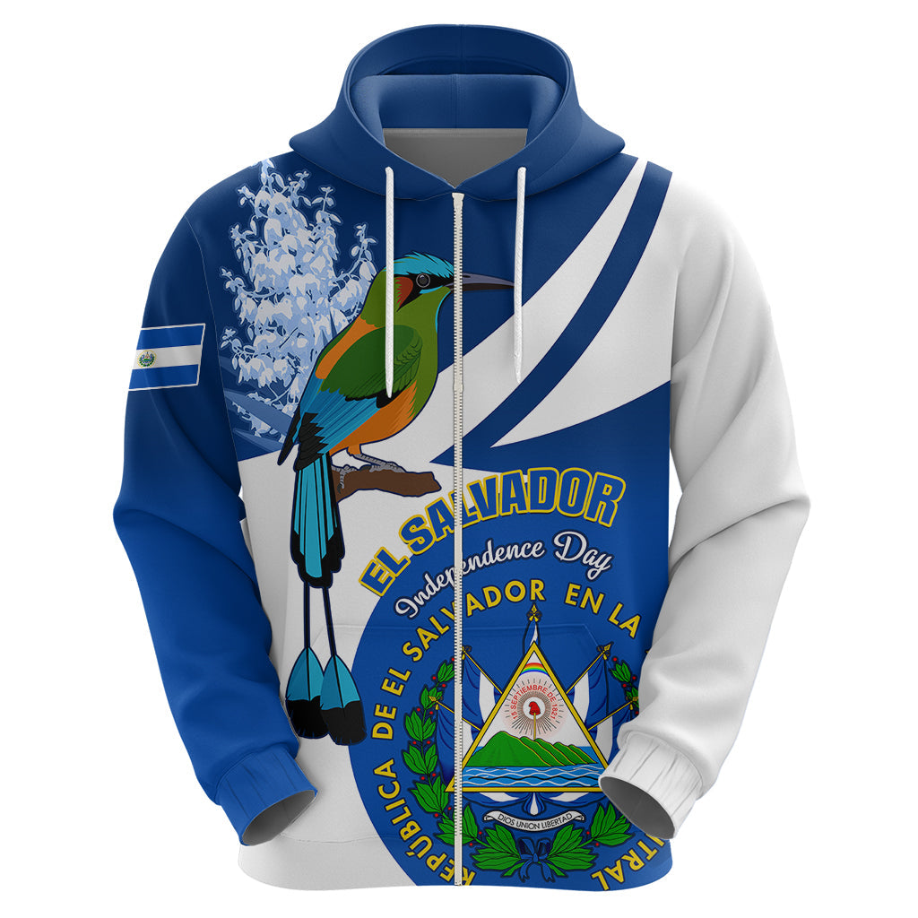 Personalised El Salvador Independence Day Hoodie Motmot With Flor De Izote LT01