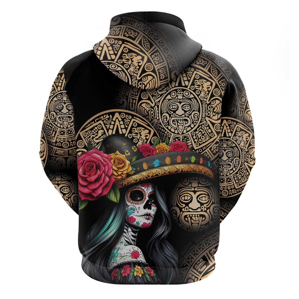 La Calavera Catrina Aztec Circle Hoodie Dia de Muertos LT01
