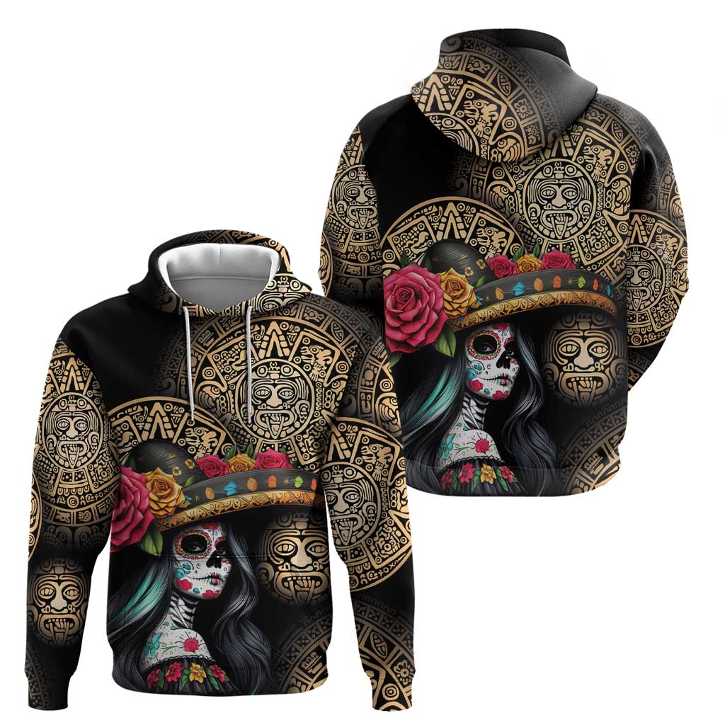 La Calavera Catrina Aztec Circle Hoodie Dia de Muertos LT01
