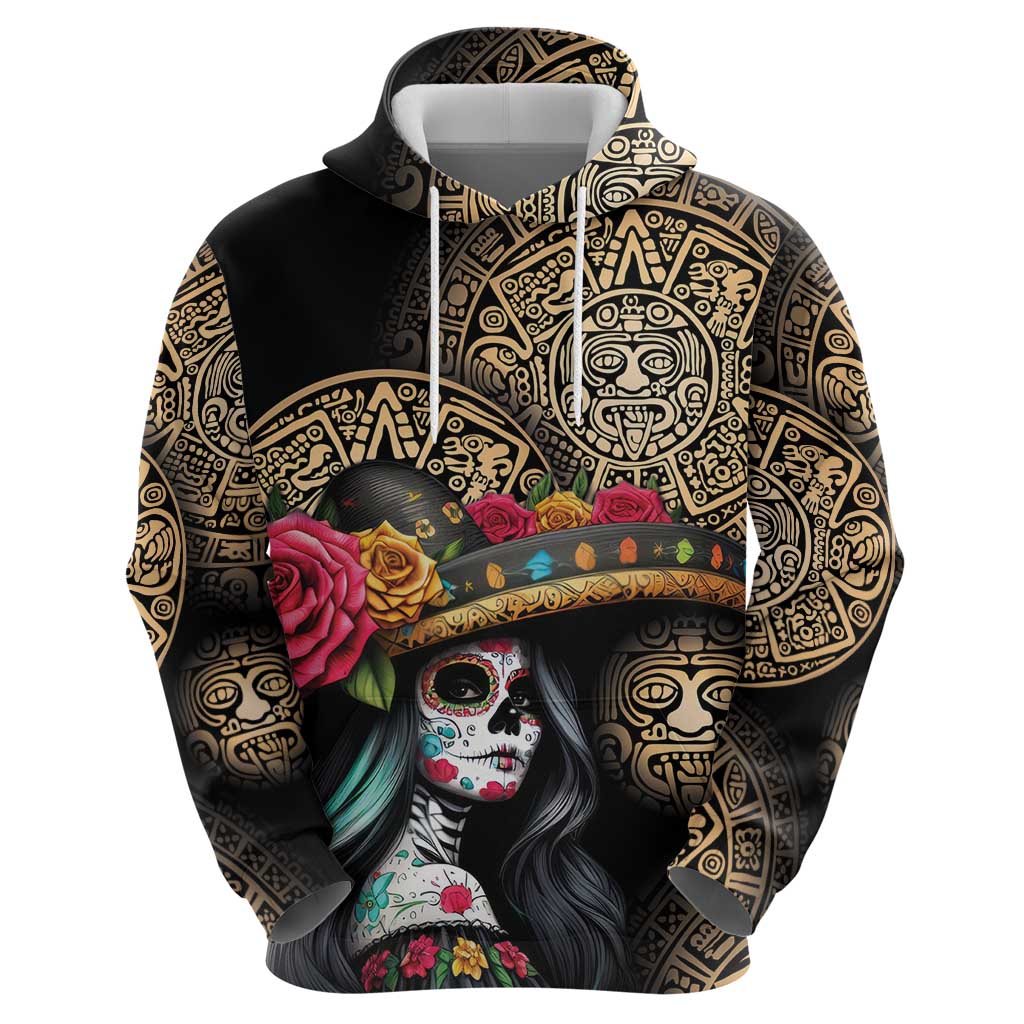 La Calavera Catrina Aztec Circle Hoodie Dia de Muertos LT01
