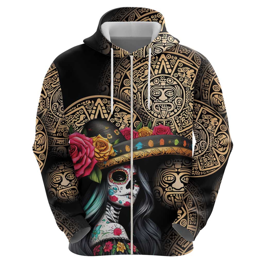 La Calavera Catrina Aztec Circle Hoodie Dia de Muertos LT01