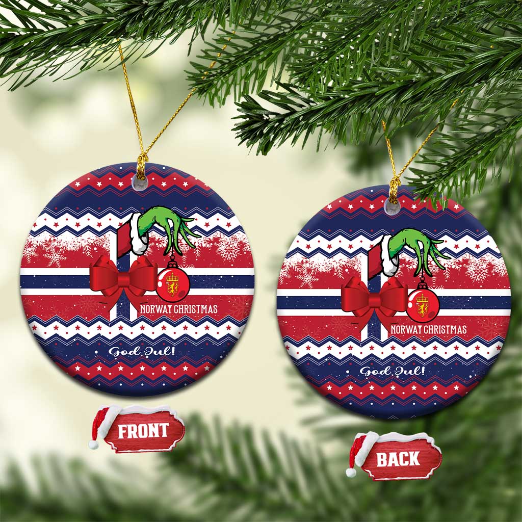 Norway Christmas Ceramic Ornament God Jul! Coquette Bow LT01