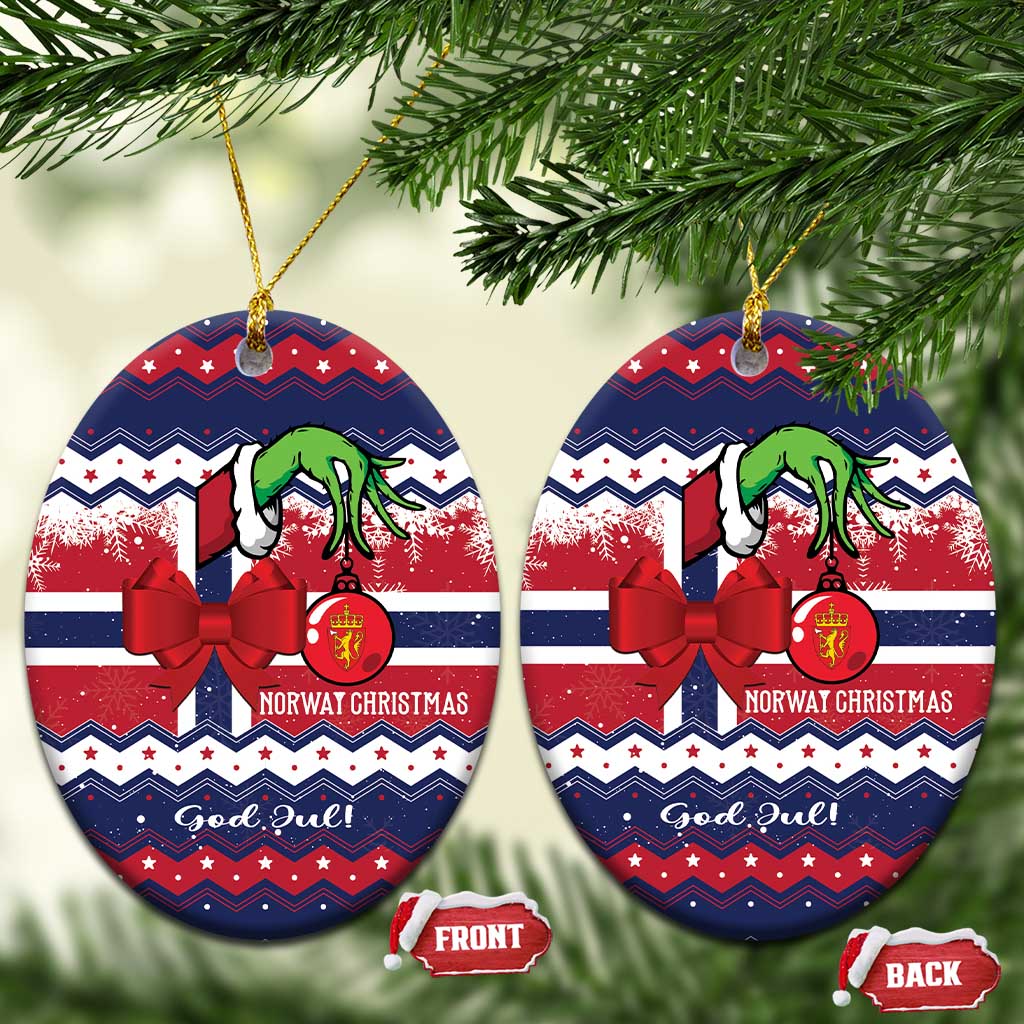 Norway Christmas Ceramic Ornament God Jul! Coquette Bow LT01