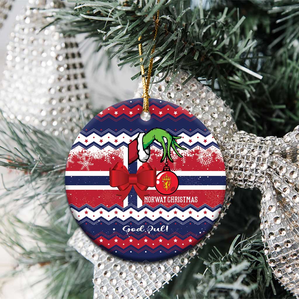 Norway Christmas Ceramic Ornament God Jul! Coquette Bow LT01