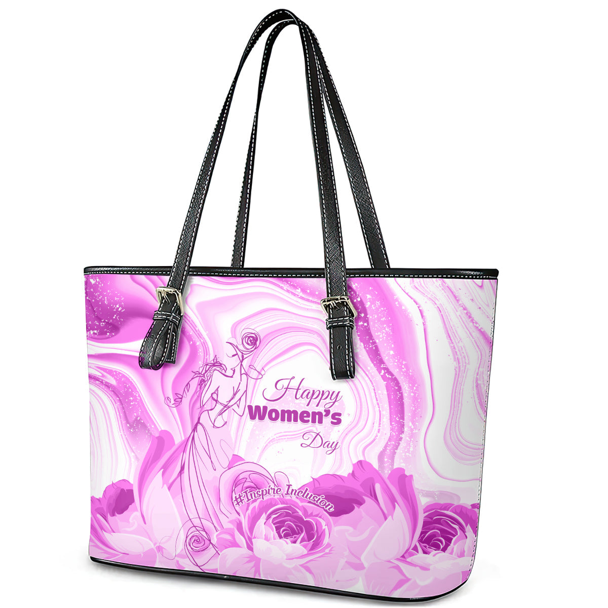 Happy International Women Day 2024 Leather Tote Bag Inspire Inclusion LT01