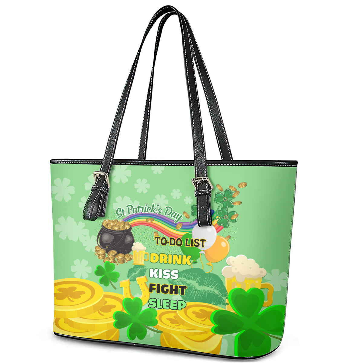 Saint Patrick Day Leather Tote Bag Shamrock To Do List LT01